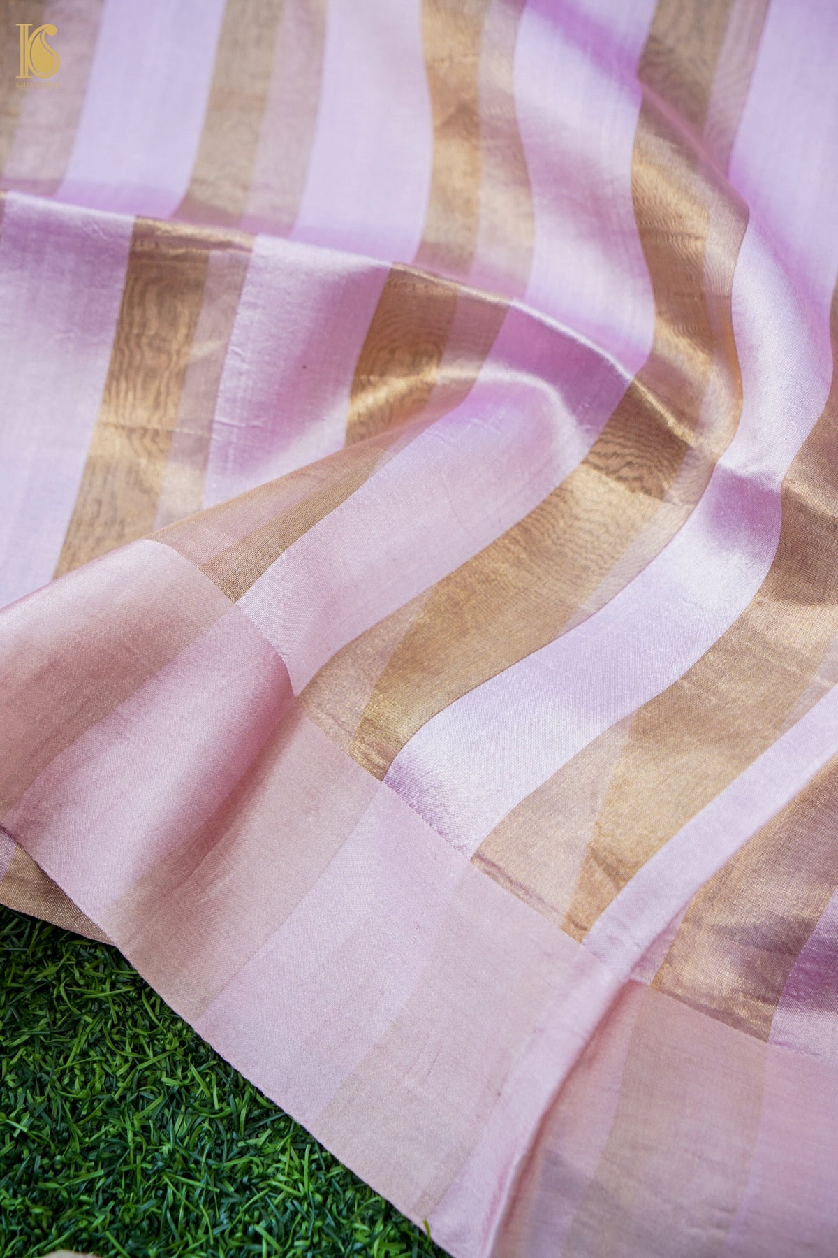 Handwoven Tussar Kurta Fabric with Striped Dupatta in Pink