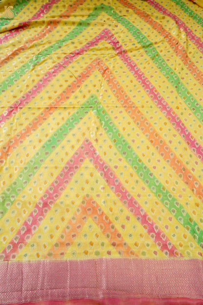 Pure Georgette Leheriya Kurta Fabric in Yellow Multicolour