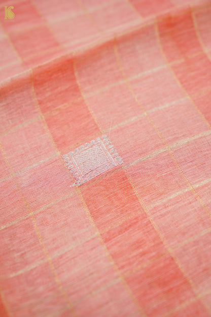 Handwoven Cotton Banarasi Kurta Fabric with Checkered Dupatta in White Pink