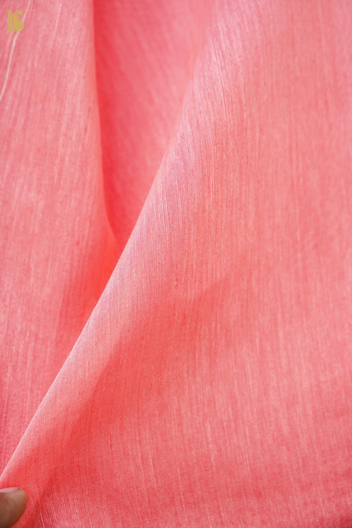 Handwoven Cotton Banarasi Kurta Fabric with Checkered Dupatta in White Pink