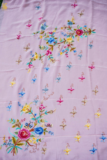 Hand Embroidered Crepe Kurta Fabric in Lilac Multicolour