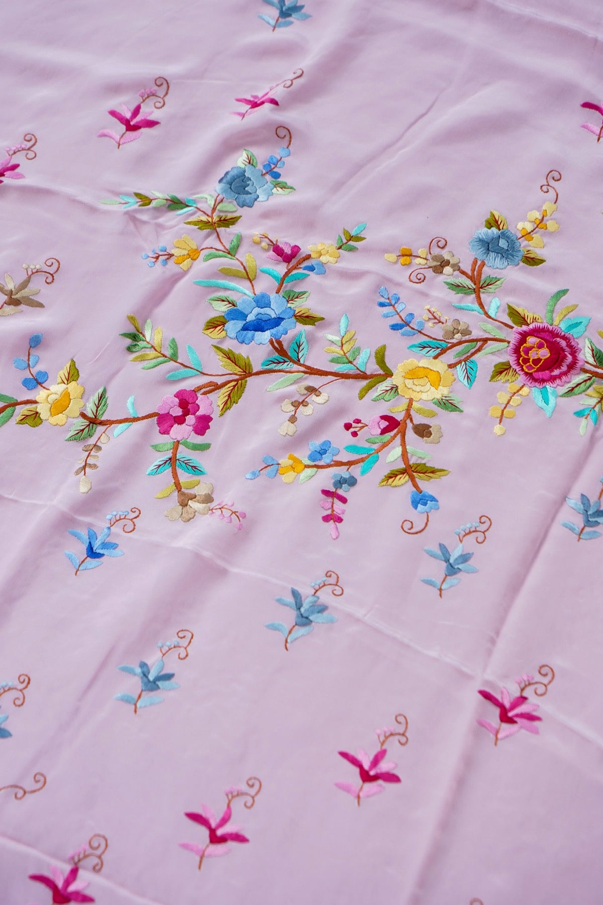 Hand Embroidered Crepe Kurta Fabric in Lilac Multicolour