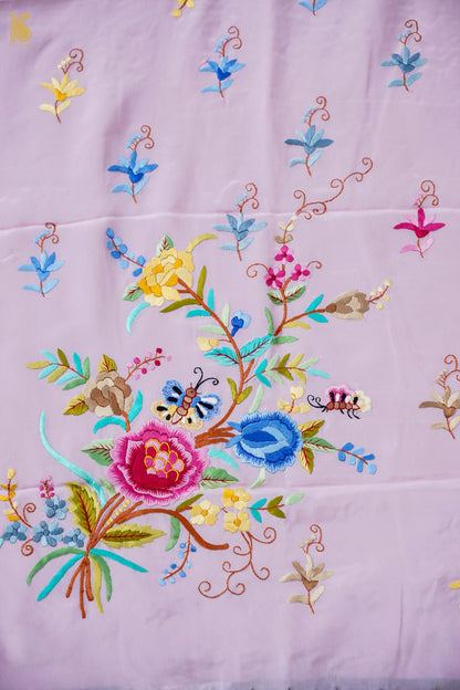 Hand Embroidered Crepe Kurta Fabric in Lilac Multicolour