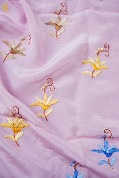 Hand Embroidered Crepe Kurta Fabric in Lilac Multicolour