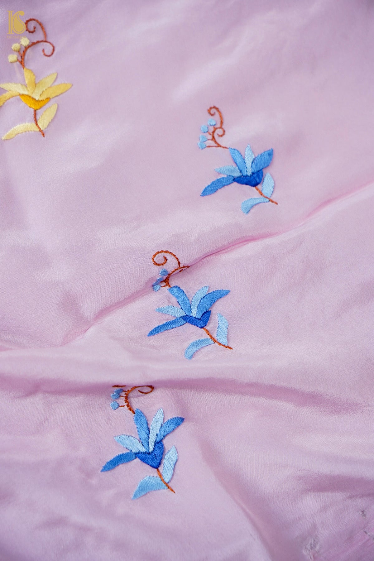 Hand Embroidered Crepe Kurta Fabric in Lilac Multicolour