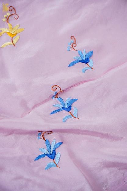 Hand Embroidered Crepe Kurta Fabric in Lilac Multicolour