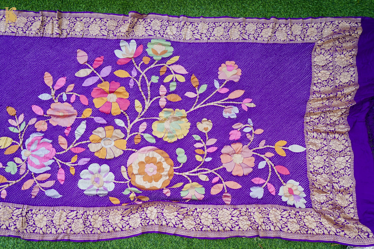 Handwoven Bandhani Georgette Dupatta in Purple