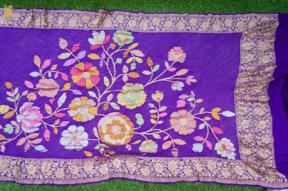 Handwoven Bandhani Georgette Dupatta in Purple