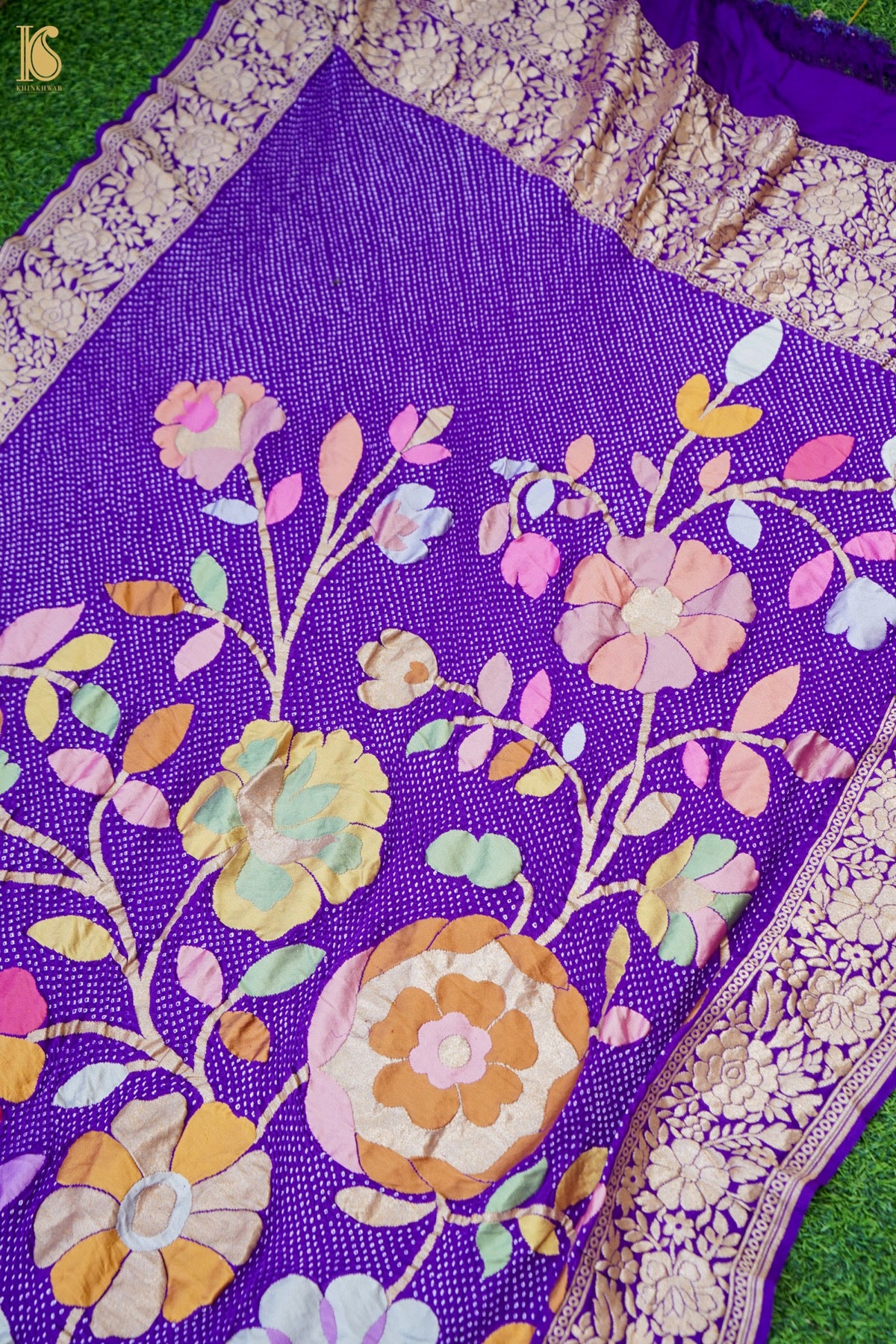 Handwoven Bandhani Georgette Dupatta in Purple