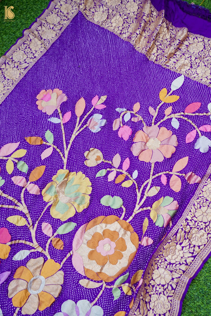 Handwoven Bandhani Georgette Dupatta in Purple