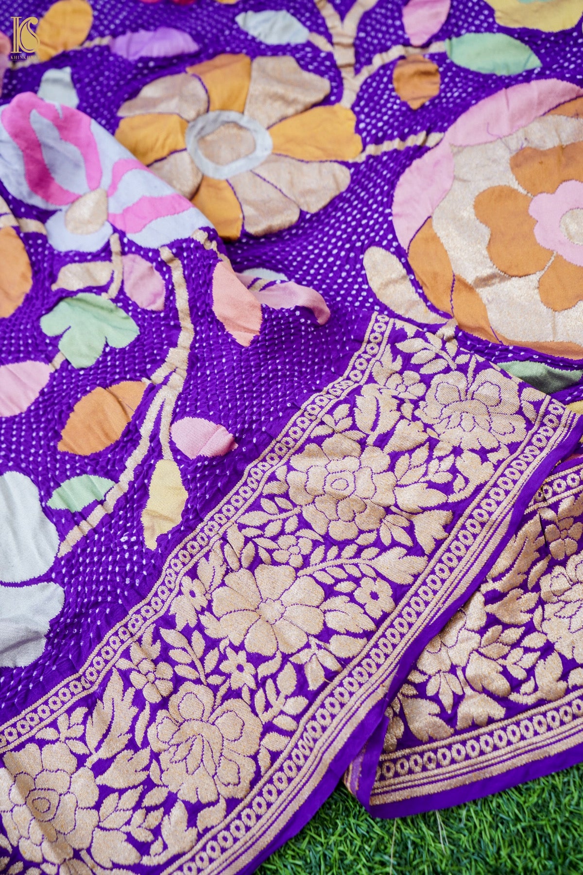 Handwoven Bandhani Georgette Dupatta in Purple