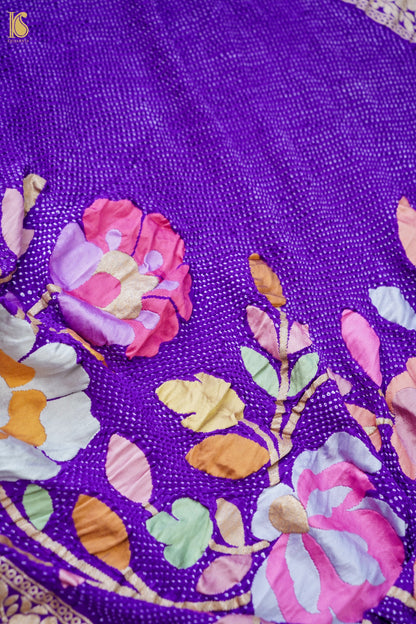 Handwoven Bandhani Georgette Dupatta in Purple