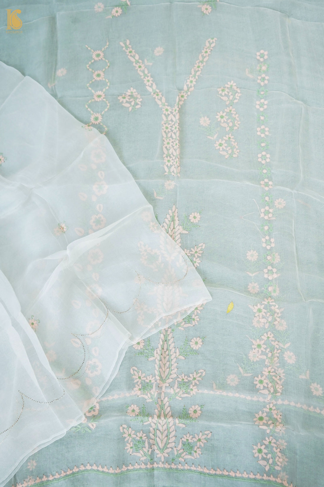 Hand Embroidered Chikankari  Organza Kurta Fabric with Dupatta