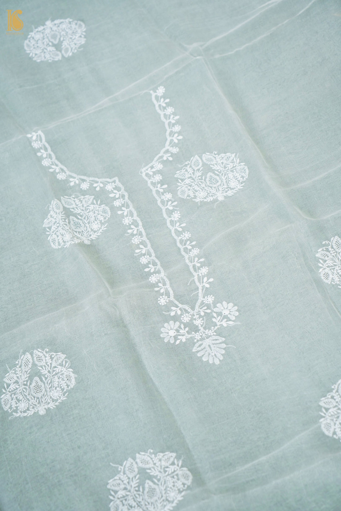 Chikankari Organza Kurta Fabric with Dupatta in White