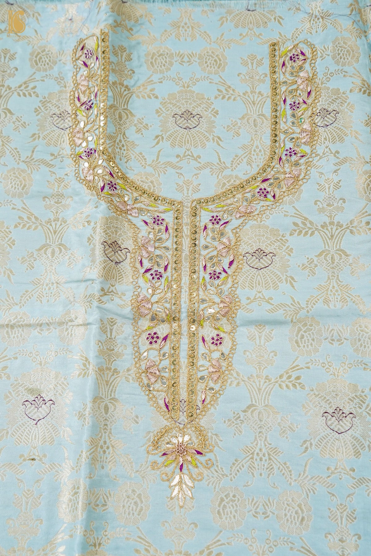 Handloom Banarasi Mehraab Kurta Fabric with Hand Embriodery
