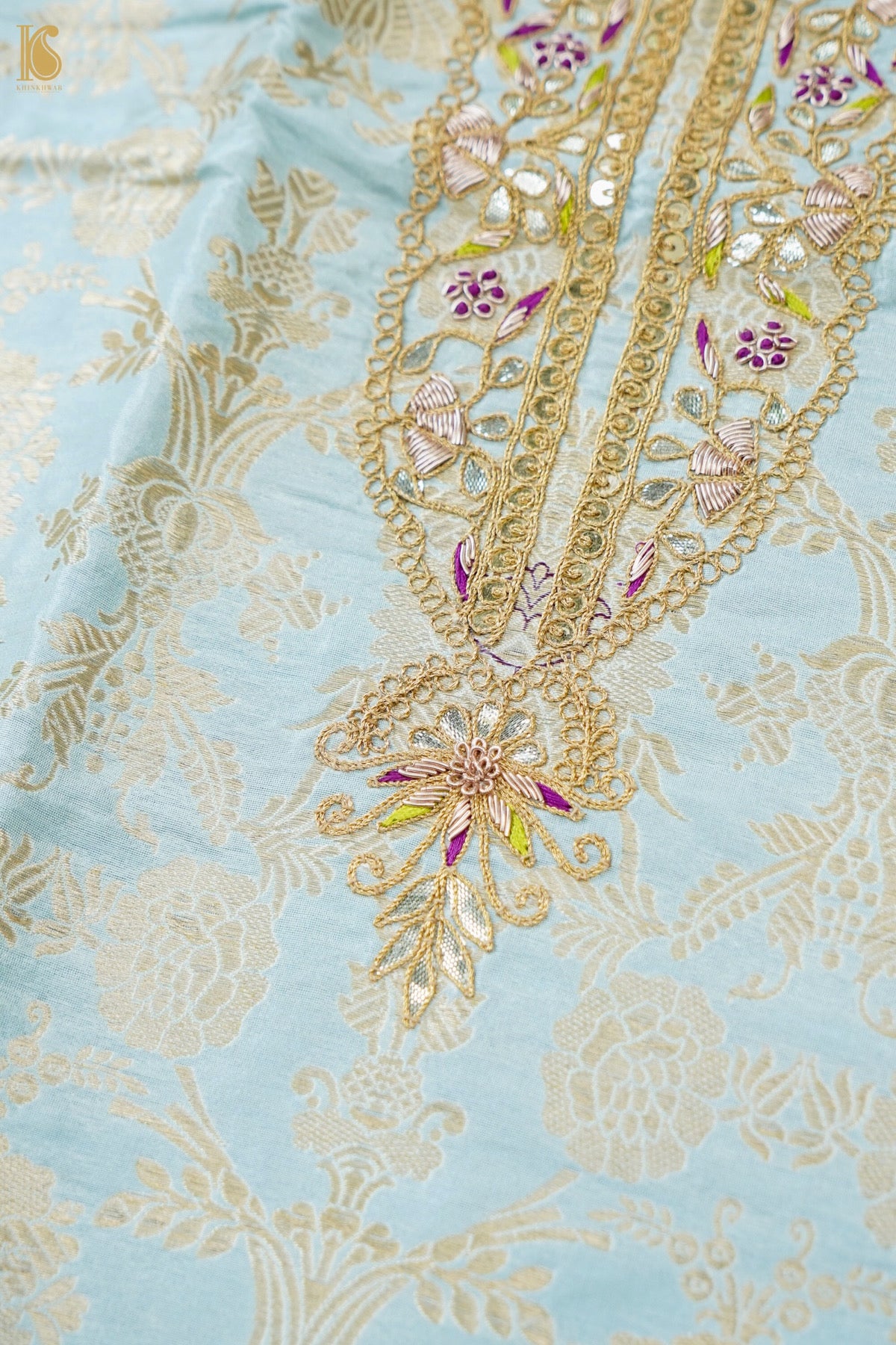 Handloom Banarasi Mehraab Kurta Fabric with Hand Embriodery