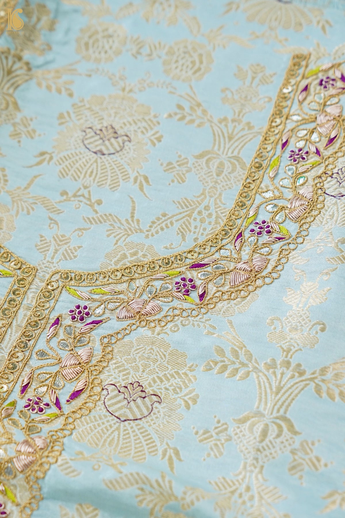 Handloom Banarasi Mehraab Kurta Fabric with Hand Embriodery