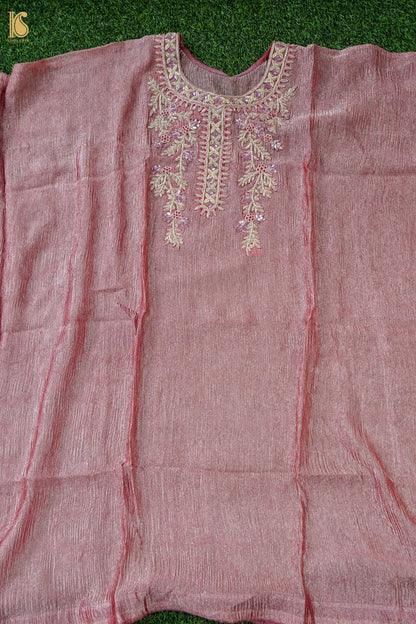Crushed Tissue Silk Embroidered Kaftan in Orange