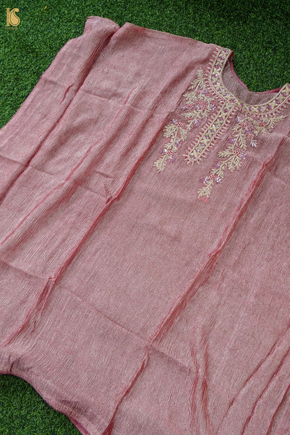 Crushed Tissue Silk Embroidered Kaftan in Orange