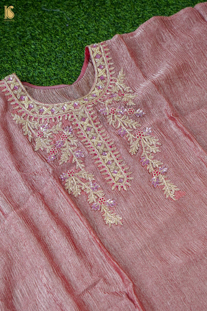 Crushed Tissue Silk Embroidered Kaftan in Orange