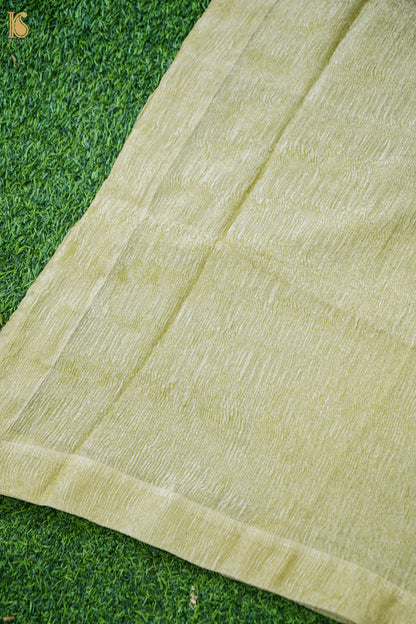 Crushed Tissue Silk Stitched Kaftan in Olive Green with Embroidered Panel