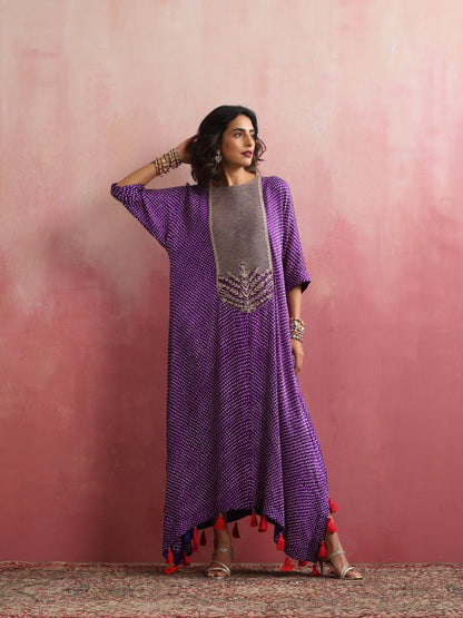 Pure Gajji Silk Bandhani Stitched Kaftan with Aari Work