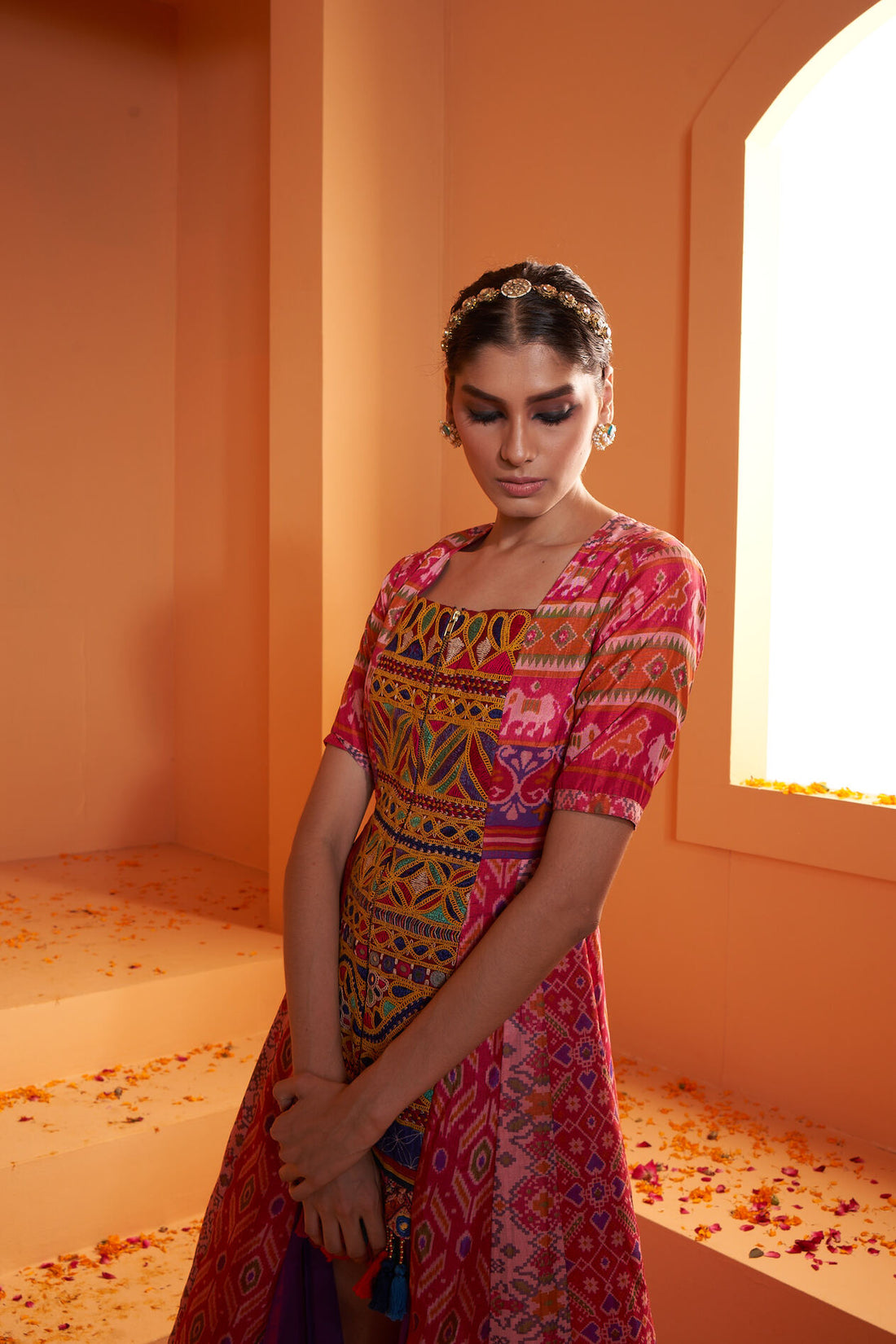 Patola Print Viscose Georgette Stitched Dress