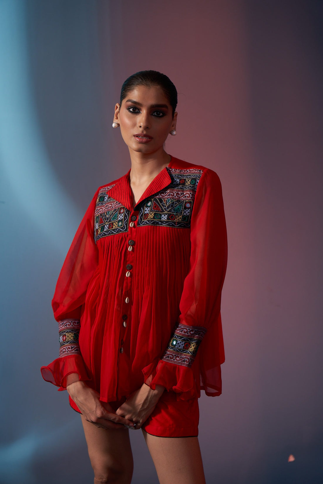 Viscose Georgette Stitched Coord Set with Kutch Work