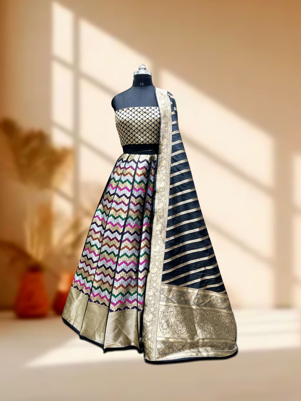 Handloom Banarasi Katan Silk Kalidar Rangtaal Lehenga with Dupatta