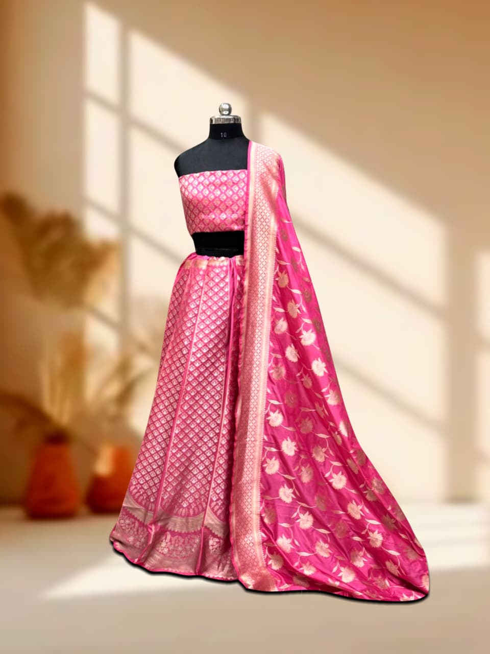 Handloom Banarasi Katan Silk Kalidar Ambrozia Lehenga with Dupatta