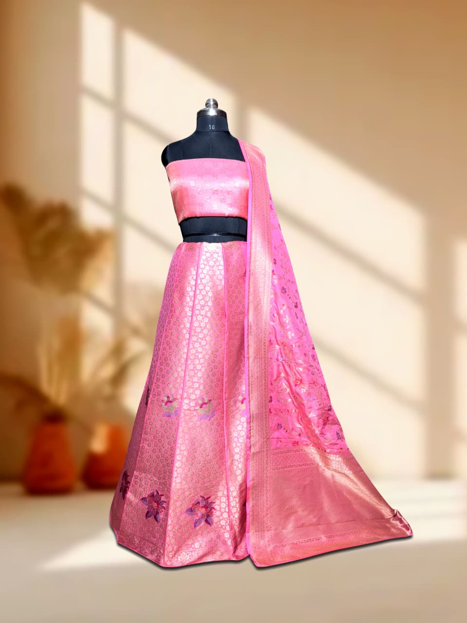 Handloom Banarasi Katan Silk Kalidar Rimza Lehenga