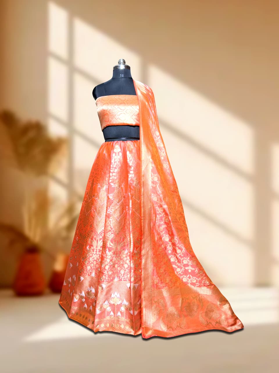 Handloom Banarasi Katan Silk Kalidar Mrinala Lehenga with Dupatta