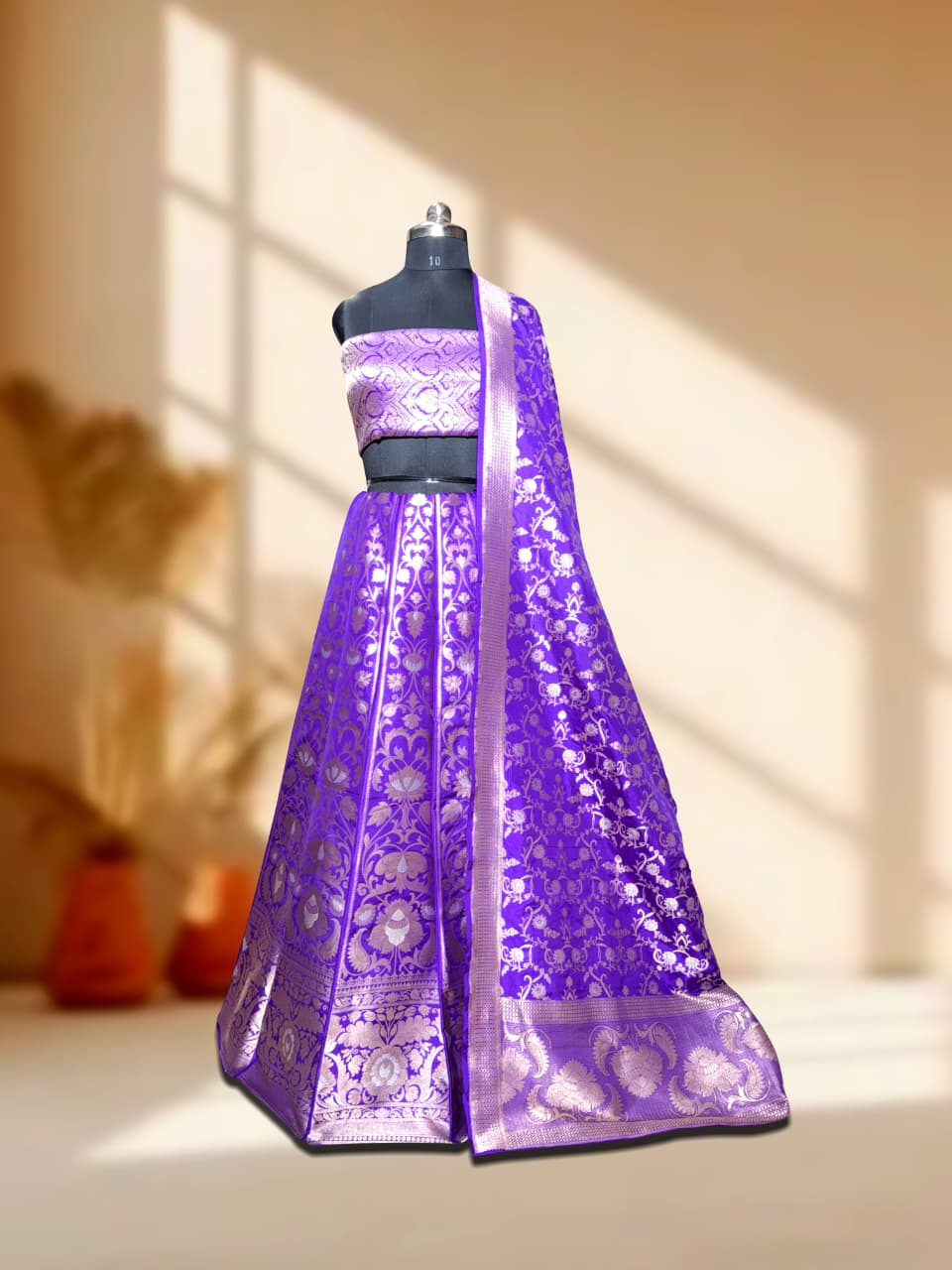 Handloom Banarasi Katan Silk Kalidar Manjari Lehenga with Dupatta