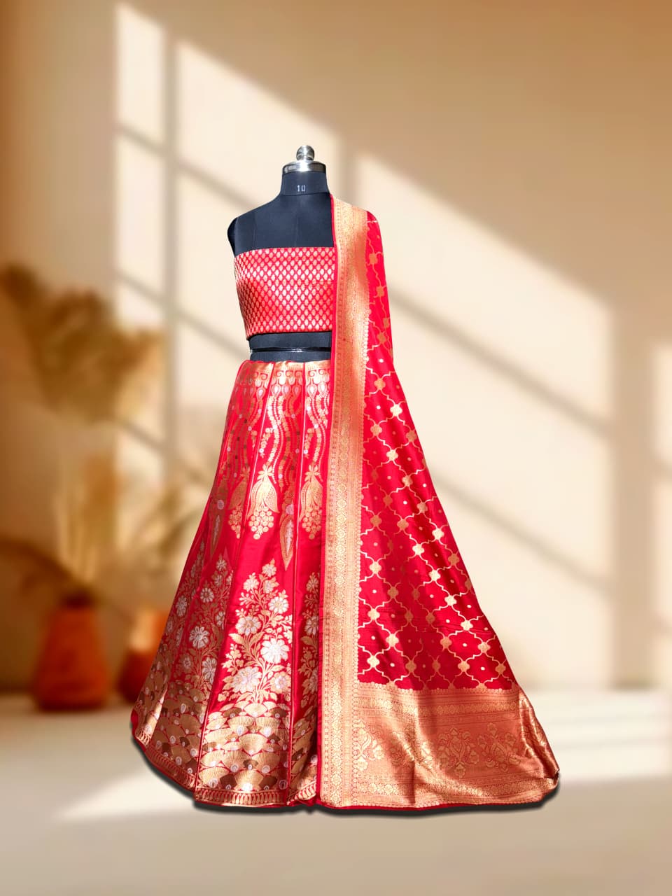 Handloom Banarasi Katan Silk Kalidar Nariza Lehenga