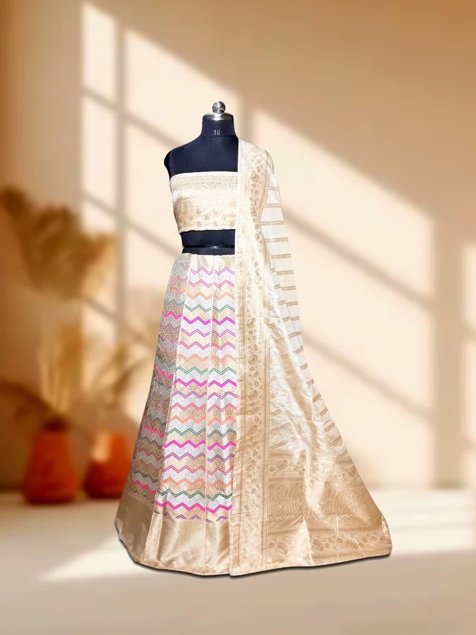 Handloom Banarasi Katan Silk Kalidar Rangtaal Lehenga with Dupatta