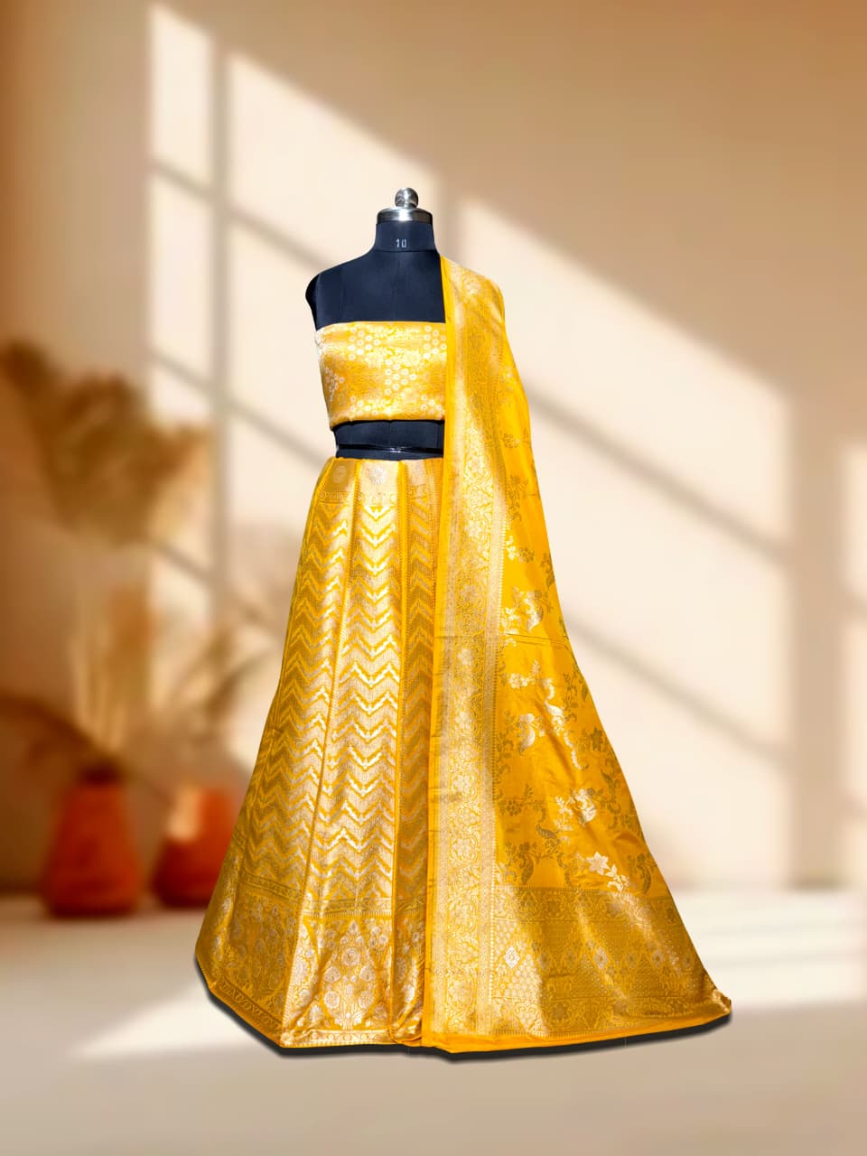 Handloom Banarasi Katan Silk Kalidar Leher Lehenga with Dupatta