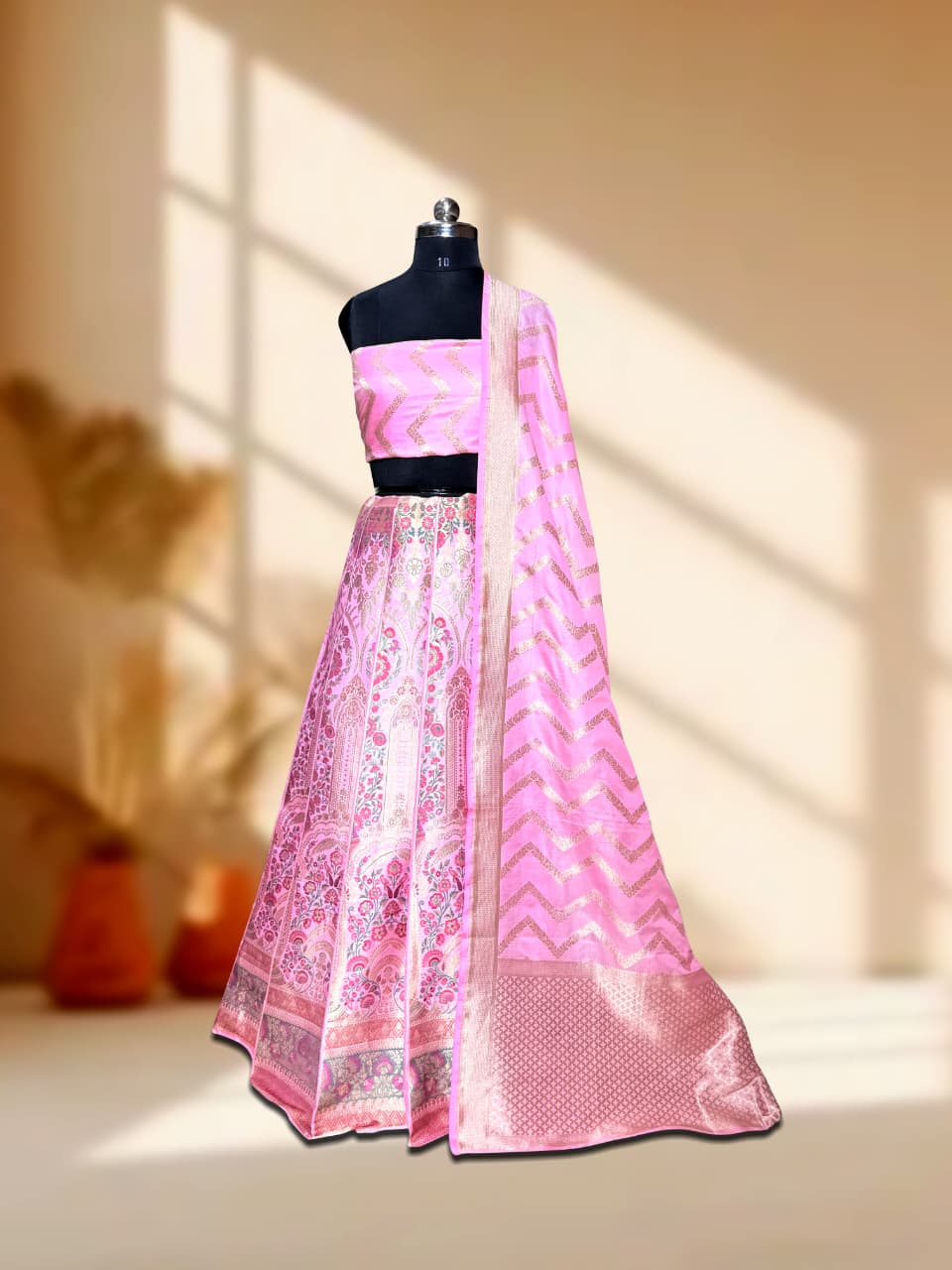 Handloom Banarasi Katan Silk Kalidar Zarva Lehenga
