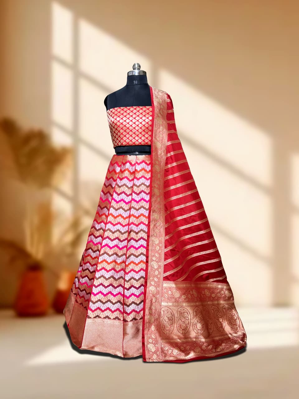 Handloom Banarasi Katan Silk Kalidar Rangtaal Lehenga with Dupatta