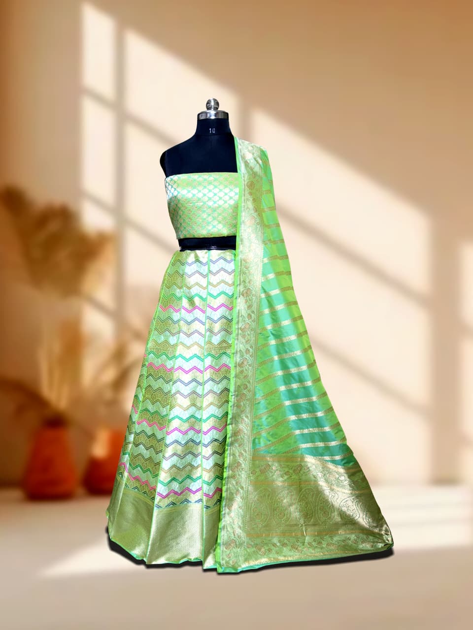 Handloom Banarasi Katan Silk Kalidar Rangtaal Lehenga with Dupatta