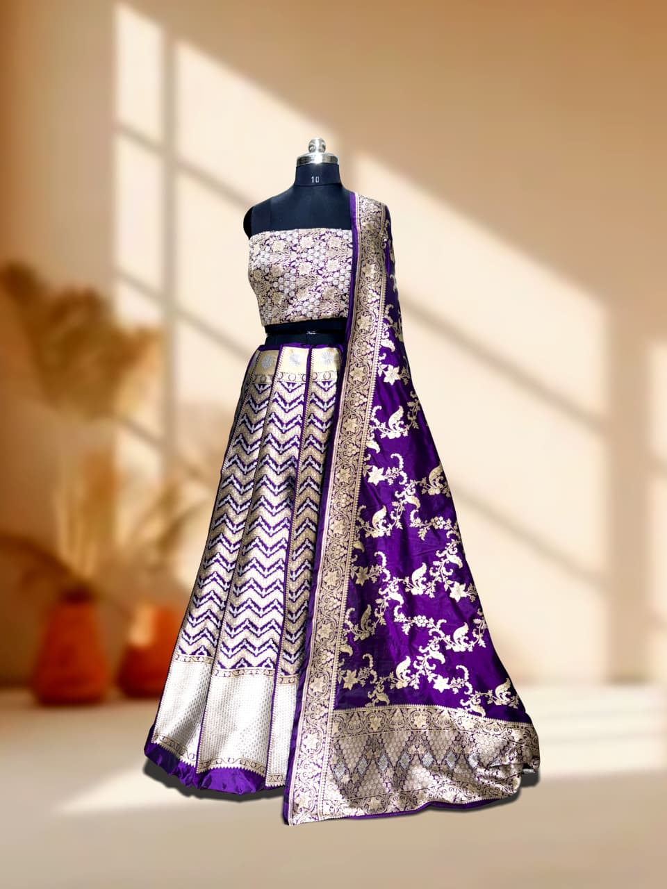 Handloom Banarasi Katan Silk Kalidar Rangtaal Lehenga