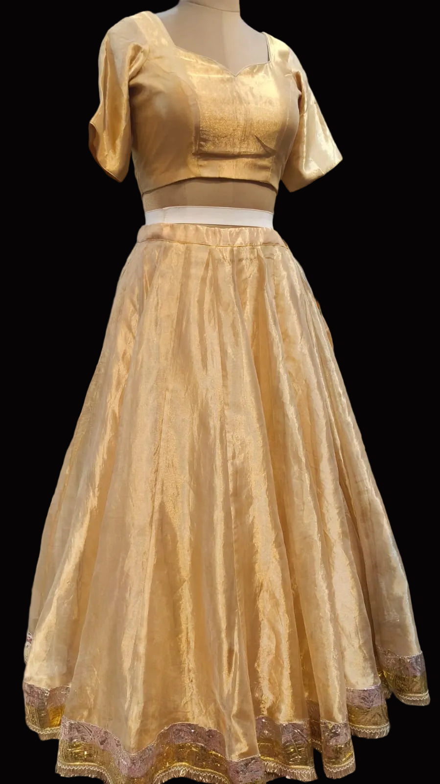 Customisable Tissue Silk Lehenga with Blouse in Gold