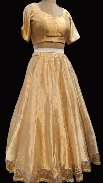 Customisable Tissue Silk Lehenga with Blouse in Gold