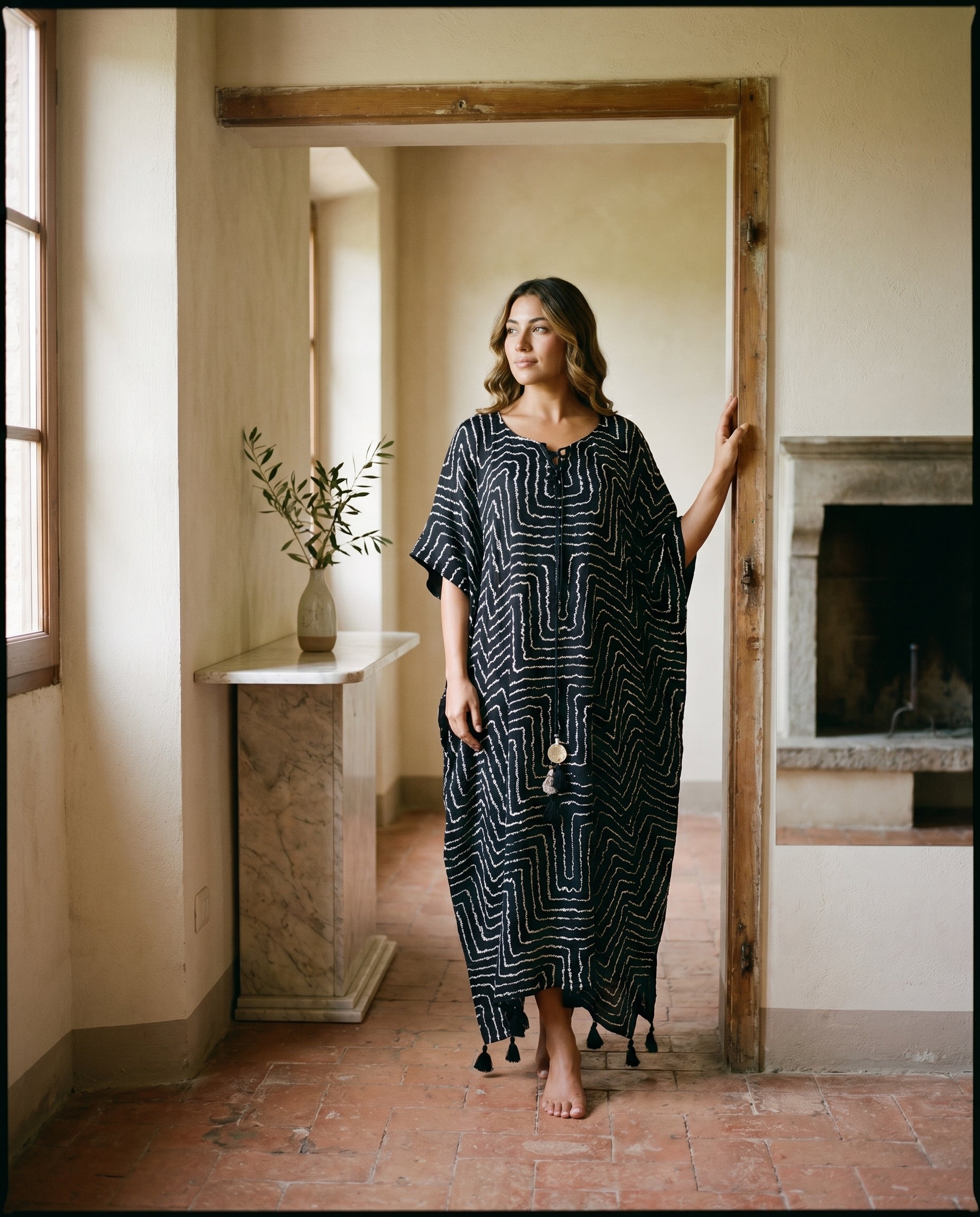 Gajji Silk Bandhani Stitched Kaftan in Jet Black