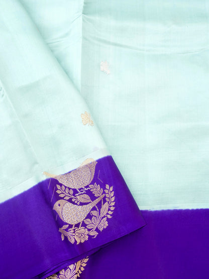Handloom Banarasi Pure Katan Silk Kadwa Saree in Mint with Bird - Khinkhwab