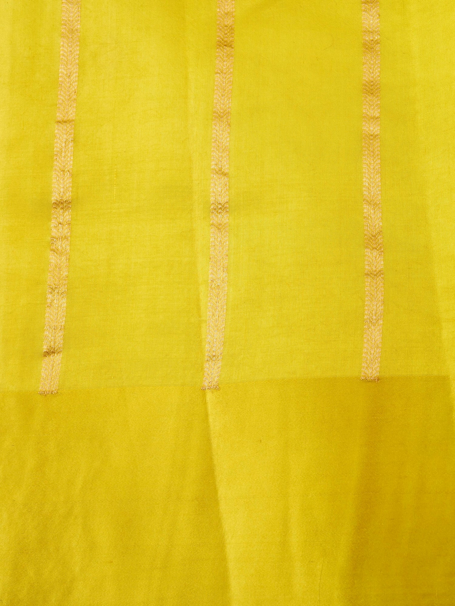 Handloom Banarasi Pure Katan Silk Kadwa Saree in Yellow with Parrot Motif - Khinkhwab
