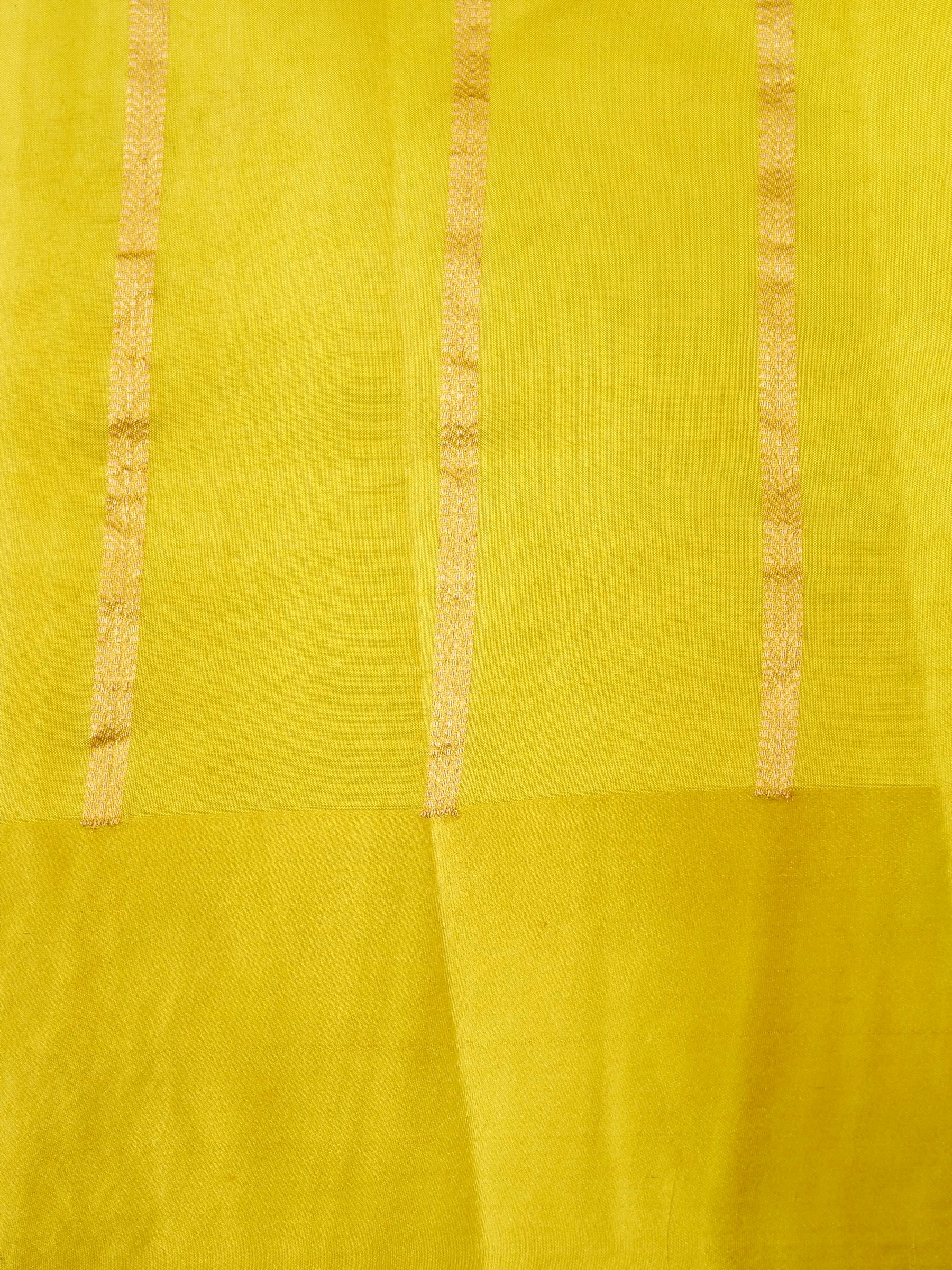 Handloom Banarasi Pure Katan Silk Kadwa Saree in Yellow with Parrot Motif - Khinkhwab