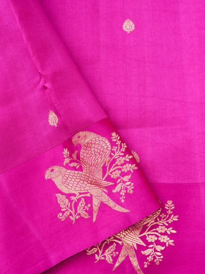 Handloom Banarasi Pure Katan Silk Kadwa Saree in Magenta with Bird Motif - Khinkhwab