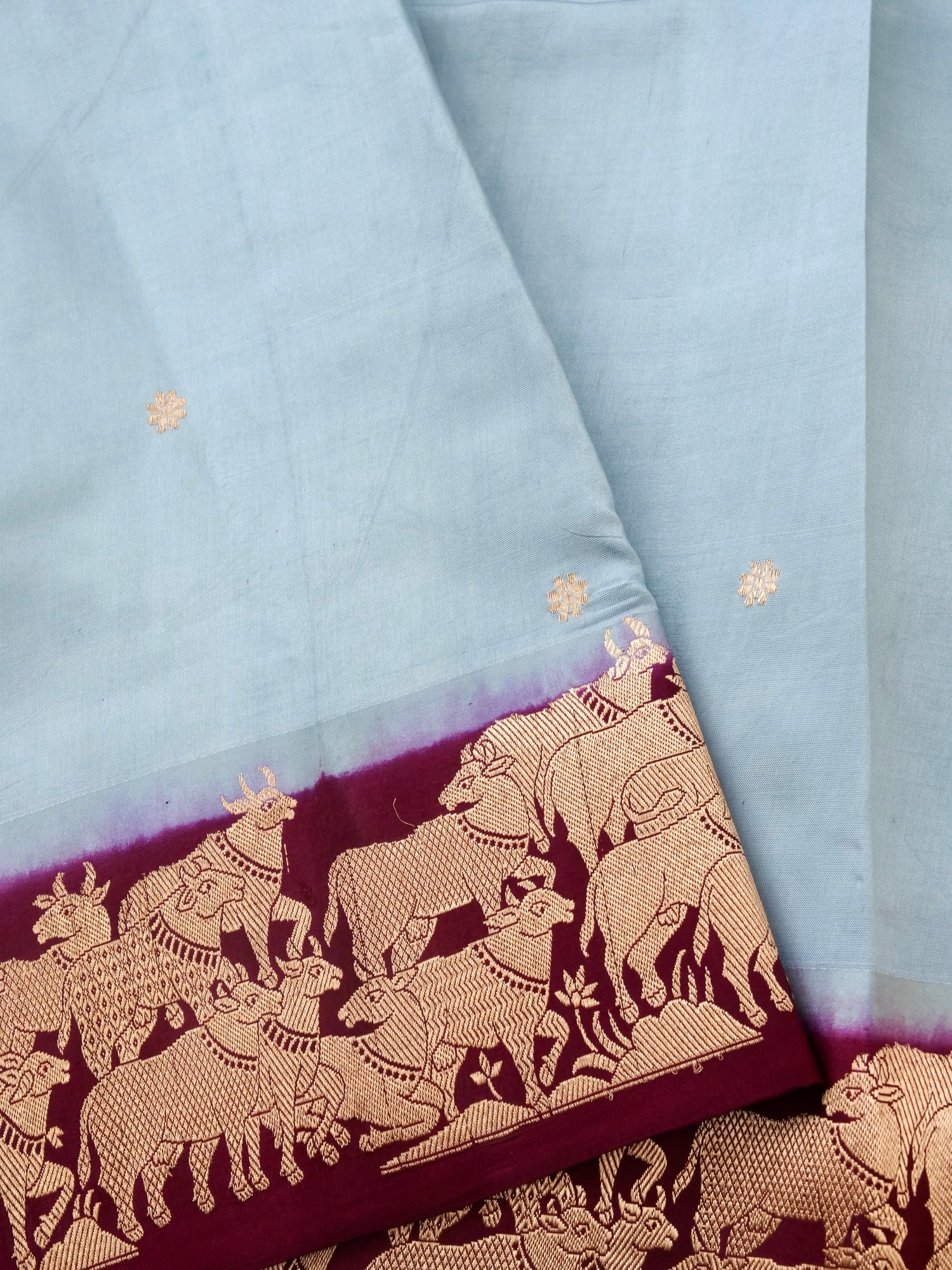 Handloom Banarasi Pure Katan Silk Ice Blue Saree with Nandi - Khinkhwab