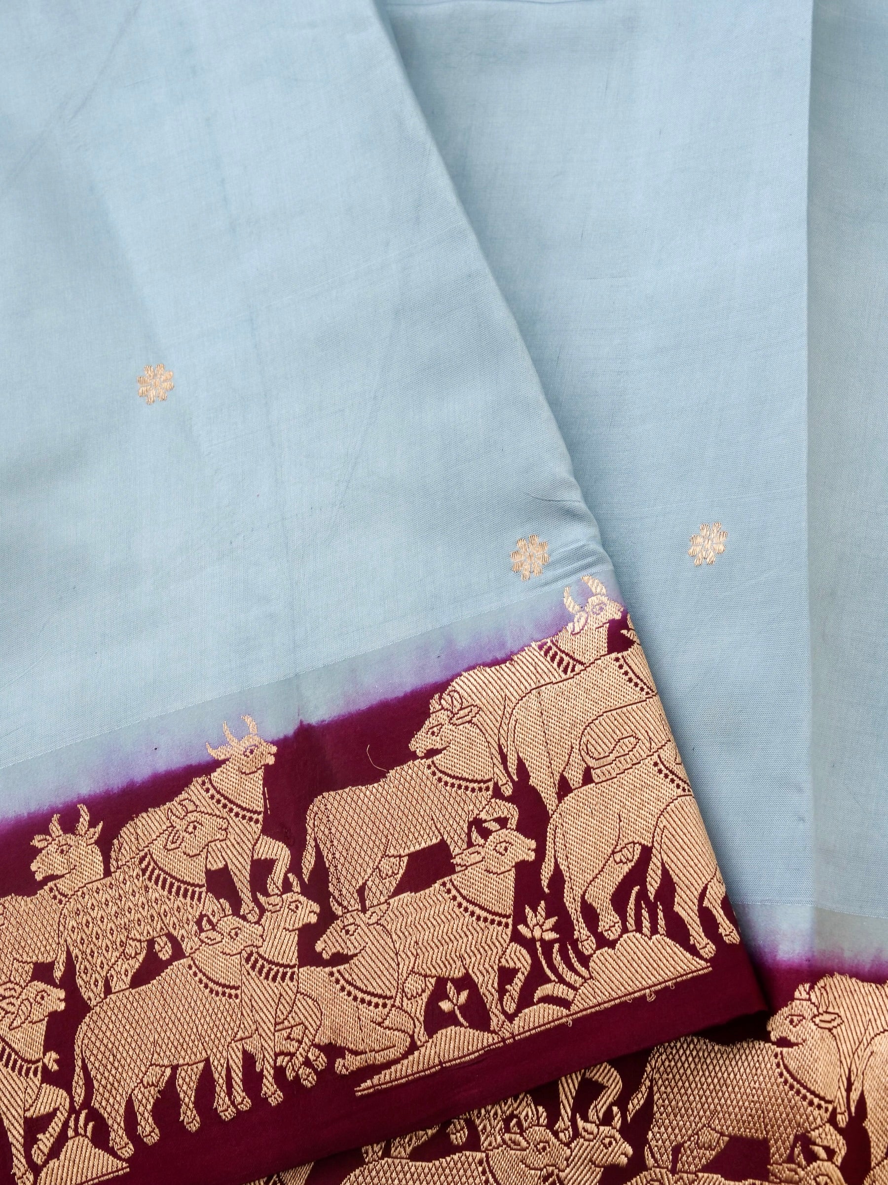 Handloom Banarasi Pure Katan Silk Ice Blue Saree with Nandi - Khinkhwab