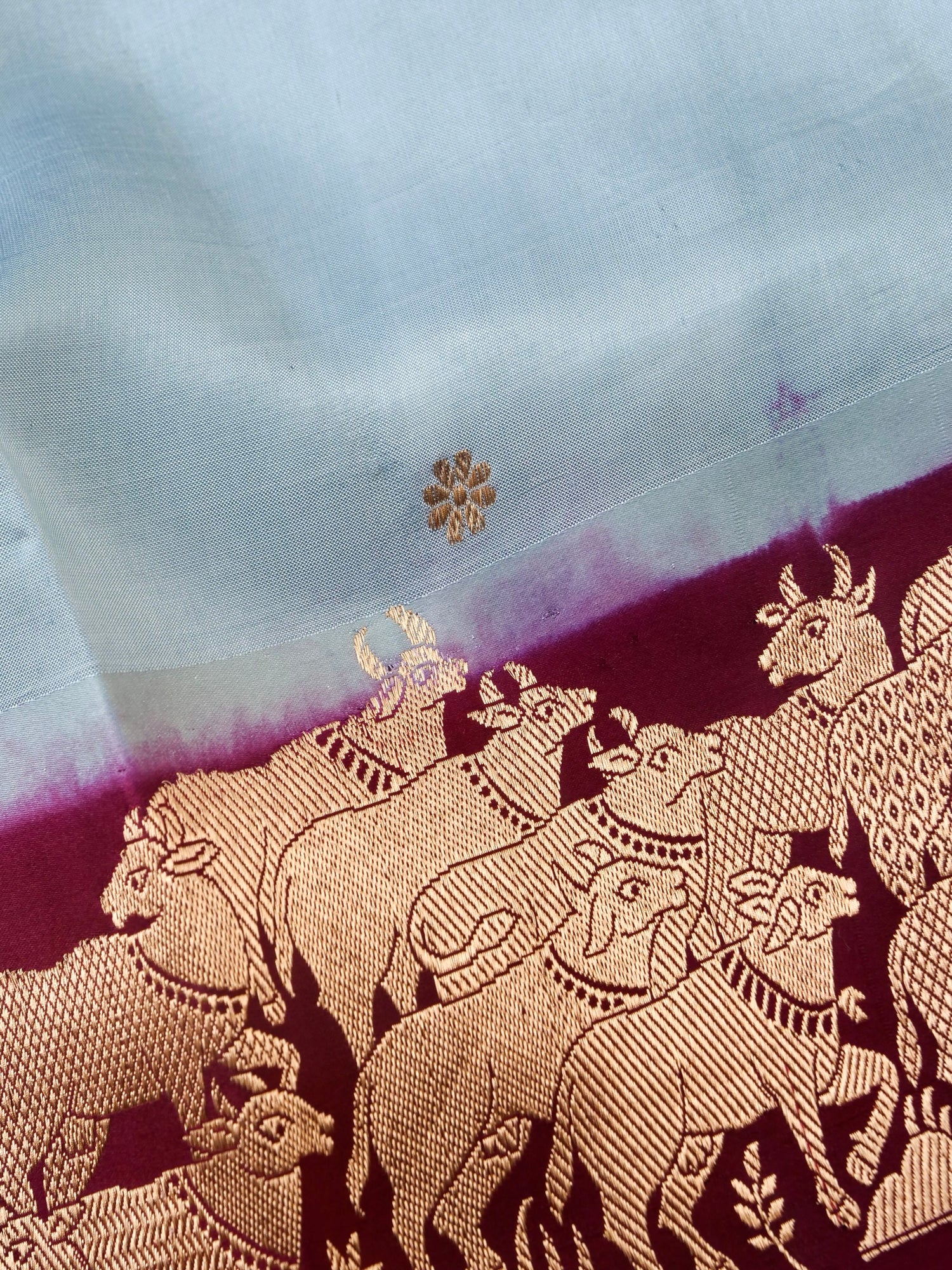 Handloom Banarasi Pure Katan Silk Ice Blue Saree with Nandi - Khinkhwab